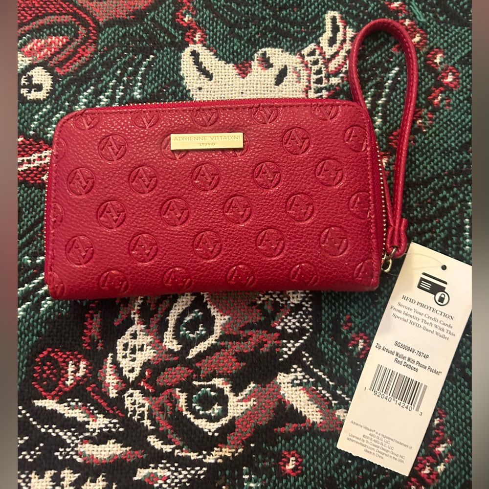 Adrienne Vividani Embossed Red Wristlet
